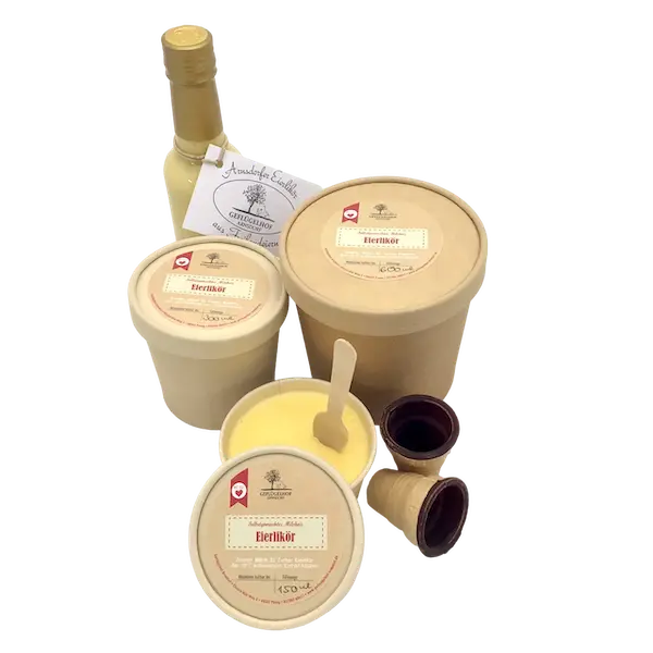 Selbstgemachtes Eierlikör-Milcheis vom Geflügelhof Arnsdorf Arnsdorfer Eierliköreis kaufen – 150 ml, 300 ml und 600 ml