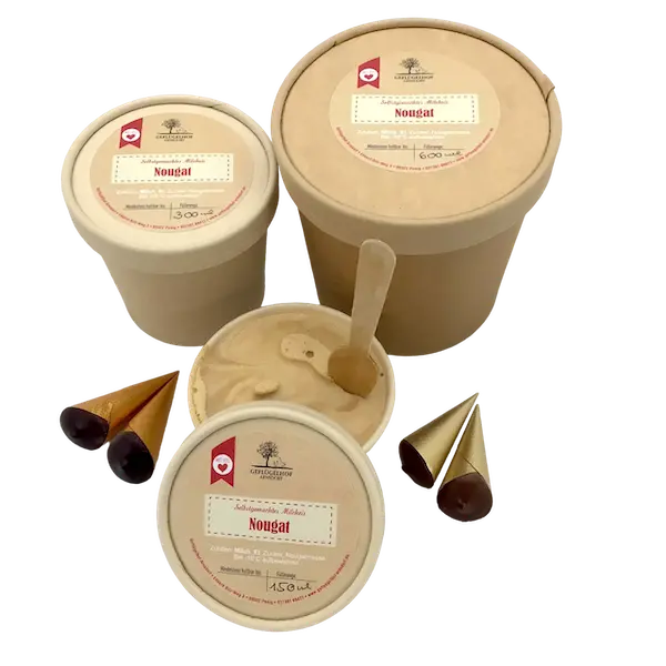 Selbstgemachtes Nougat-Milcheis – Geflügelhof Arnsdorf Arnsdorfer Nougat-Eis kaufen – 150 ml, 300 ml und 600 ml
