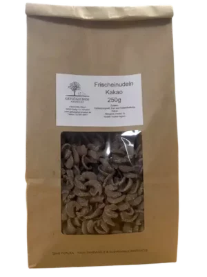 Kakao-Spirelli – Geflügelhof Arnsdorf Kakao-Spirelli vom Geflügelhof Arnsdorf, handgemachte Nudel-Spezialität, 250-g-Packung